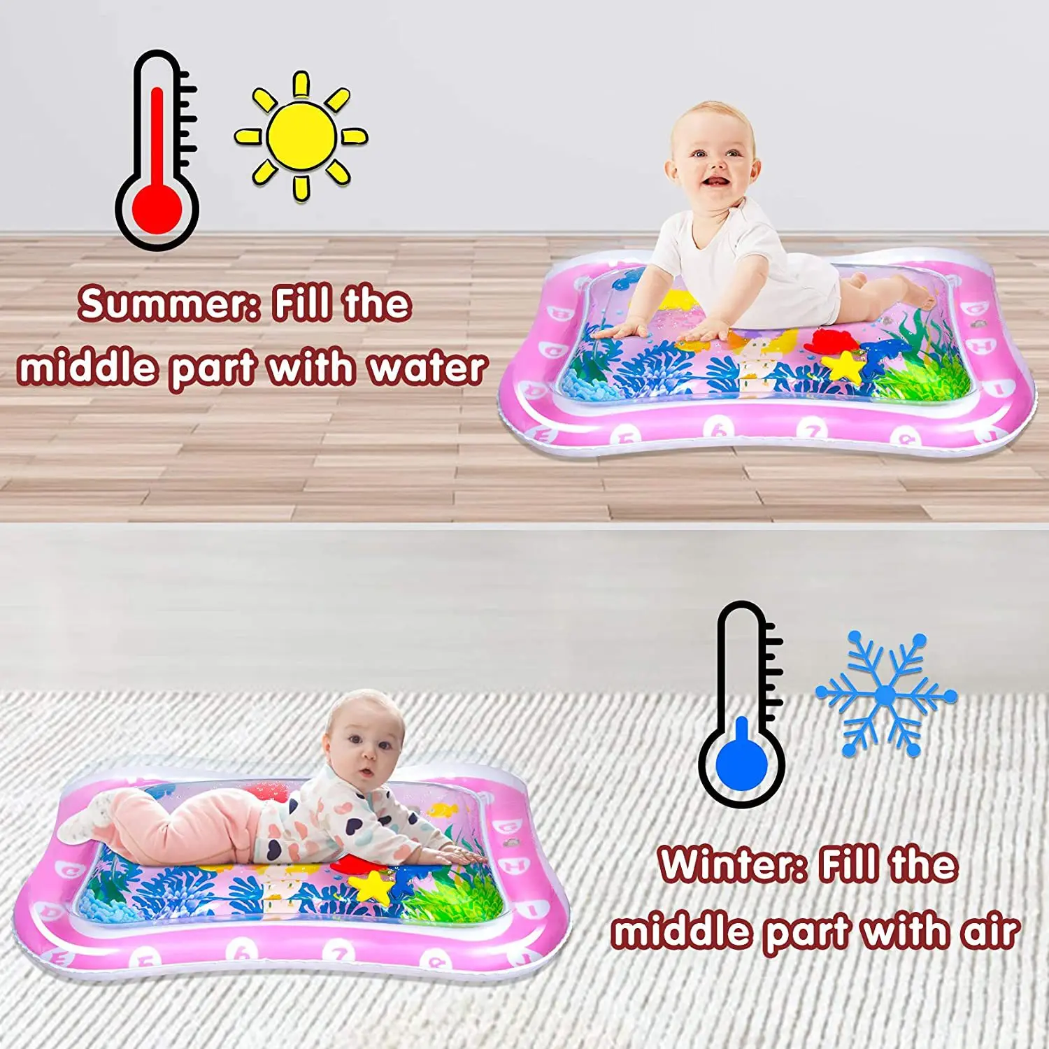 2024 New Pvc Water Play Mat Water Tummy Time Mat For Infants 3-12 ...