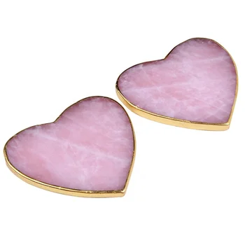 Wholesale natural rose quartz slice coasters with gold heart shaped rose quartz coaster
