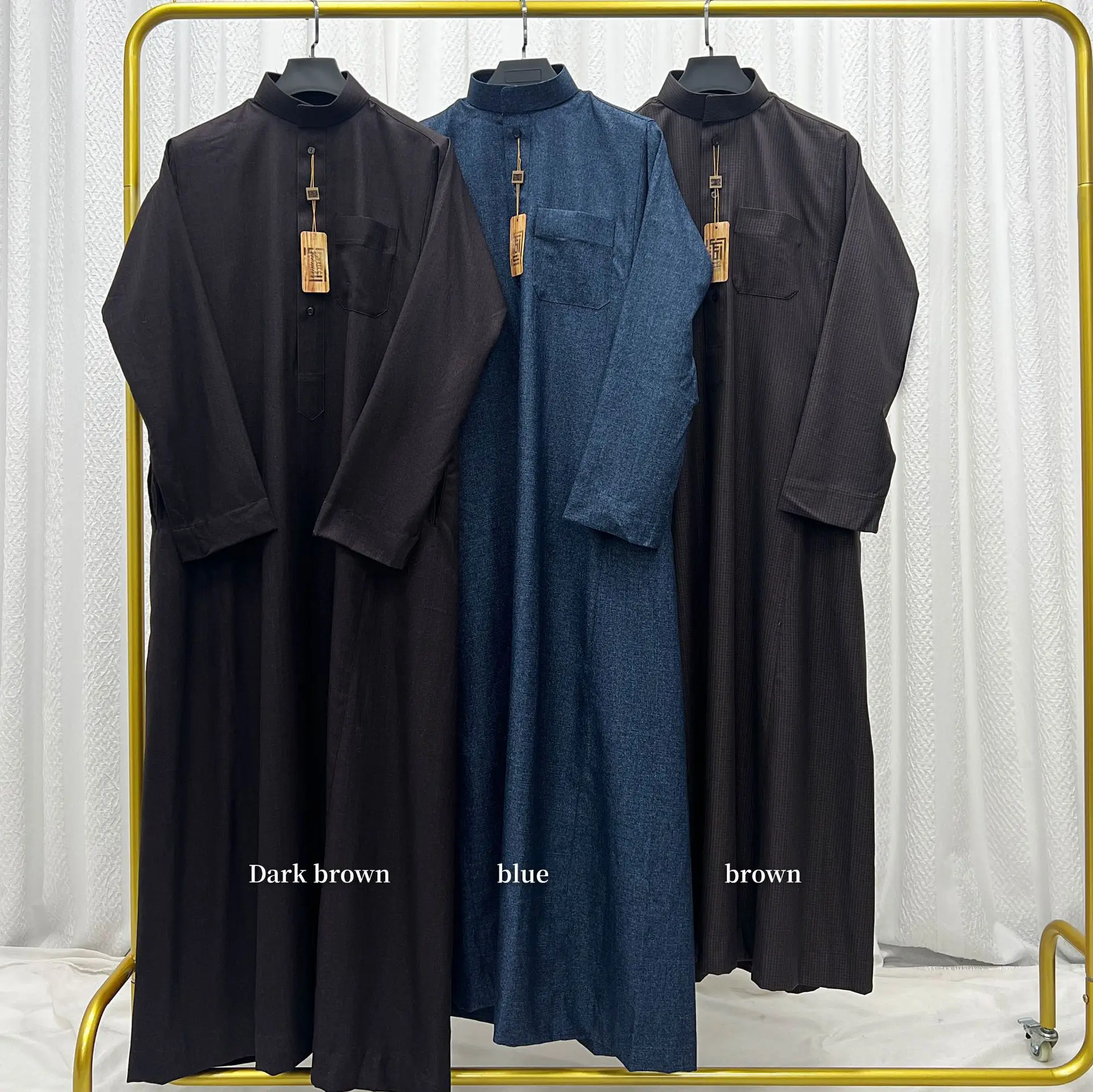 Modest Saudi Winter Premium Thick Thobe Thawb Islamic Clothing Arab Jubah Stand Collar With Pockets Robe for Men