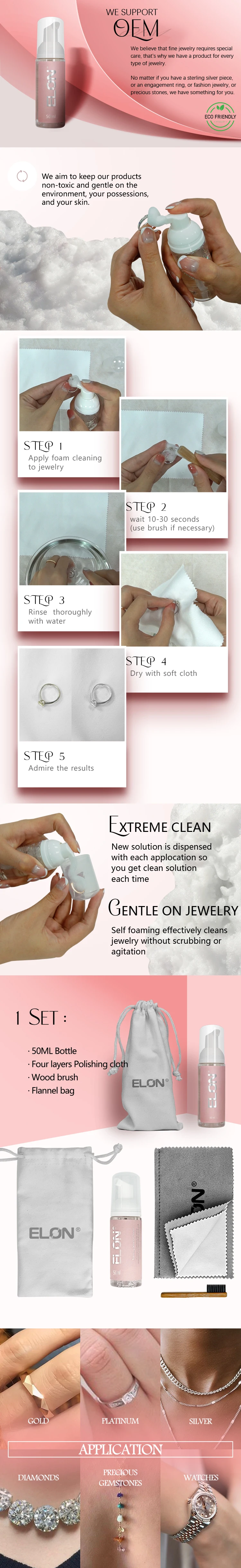 Private Label Jewelry Cleaning Kit Portable Foam Jewelry Cleaner Liquid