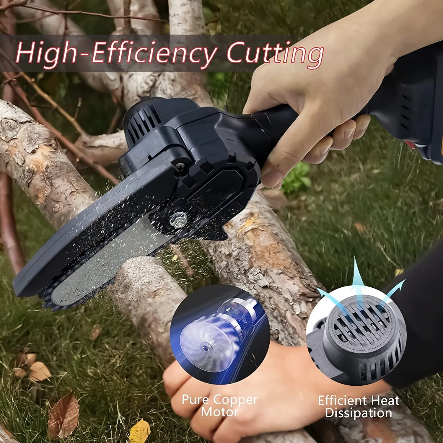 Mini Chainsaw 6 Inch, O-CONN Cordless Mini Chainsaw Battery Powered w/  2.0Ah Battery and Charger, Handheld Portable Electric Chain Saw, for Tree