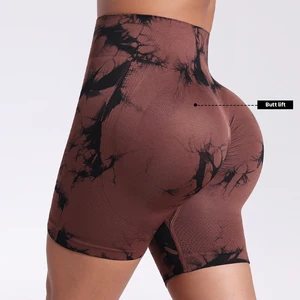 Tie Dyeing Seamless Yoga Shorts High Waist Sports Shorts Butt Lifting Gym Fitness Yoga Shorts