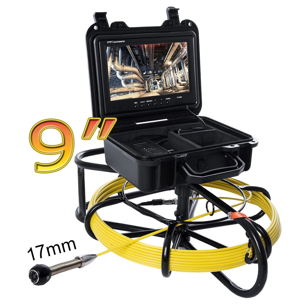 Best 17mm Sewer Pipe Camera with 9inch HD1080P Screen,10-200M Cable Optional Drian Plumbing Inspection 