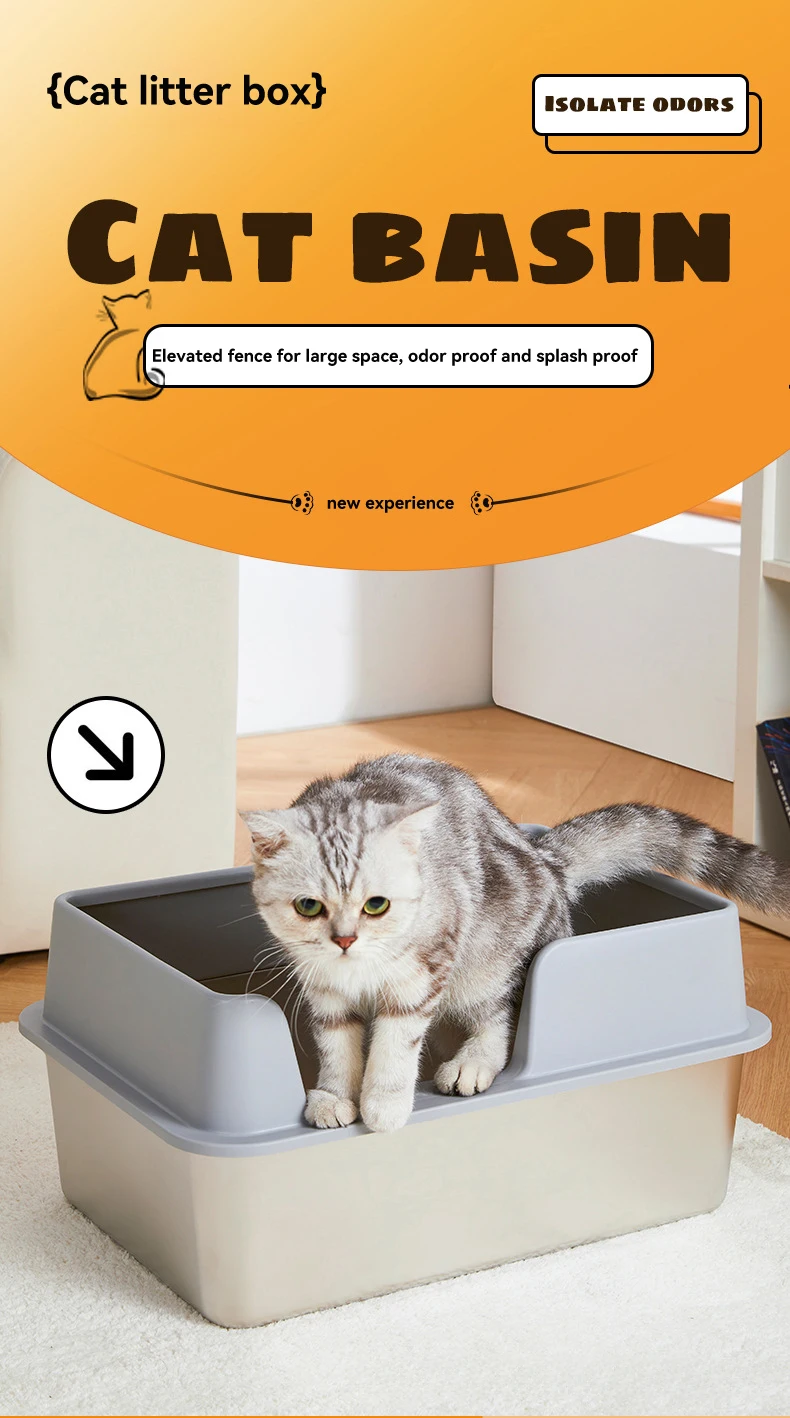 product pet products litter box stainless steel large deepen semi enclosed stainless steel litter box cat toilet cat litter box-0