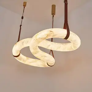 Natural Marble Living Room Designer Circular Belt Chandelier Brass Material for Villa Hotel Lobby and Exhibition Hall