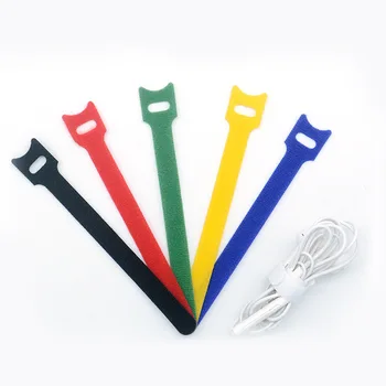 Custom logo Self Adhesive Earphone Nylon Back to Back Hook Loop Cable Tie