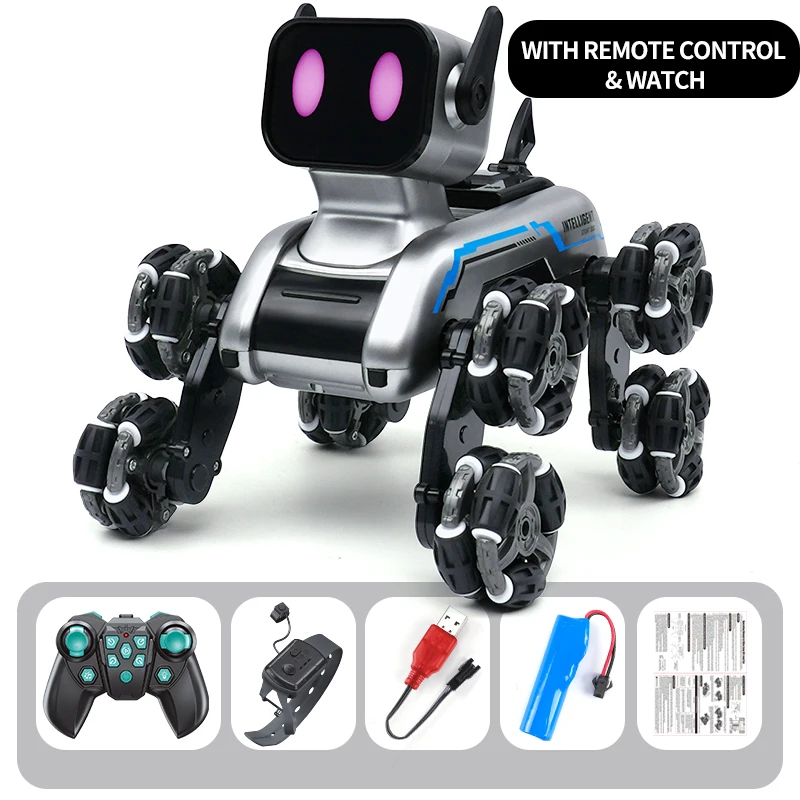 High Speed Remote Control Electronic Pet Dog Eight-wheel RC Controlled Electronic Smart Robot Dog Intelligent AI Educational Toy