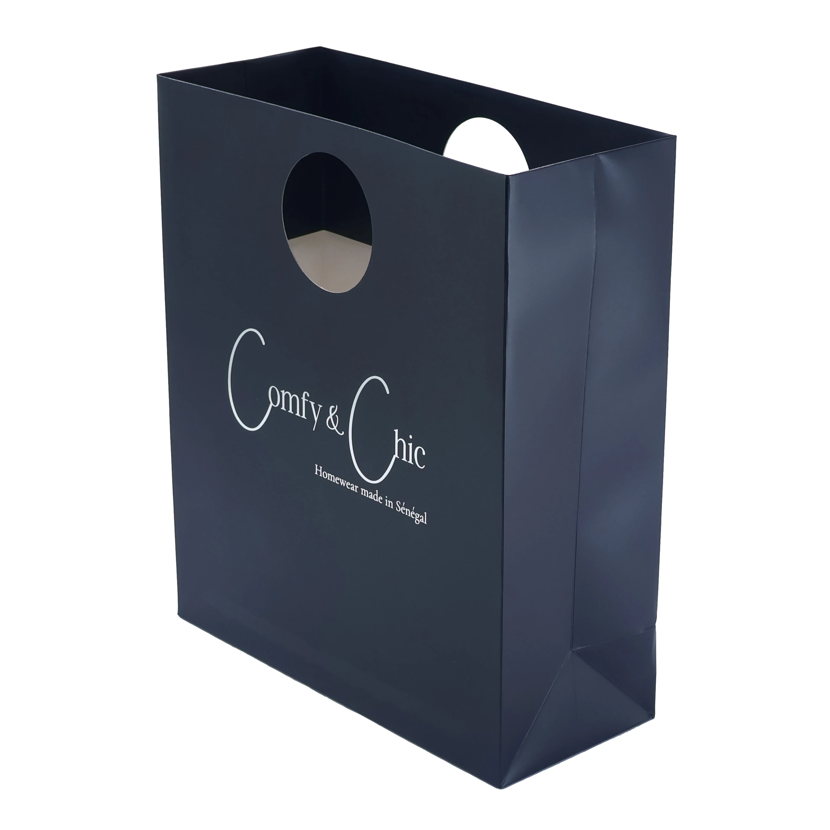 Luxury Shopping Clothing Packaging Die Cut Handle Custom Black Cosmetic ...