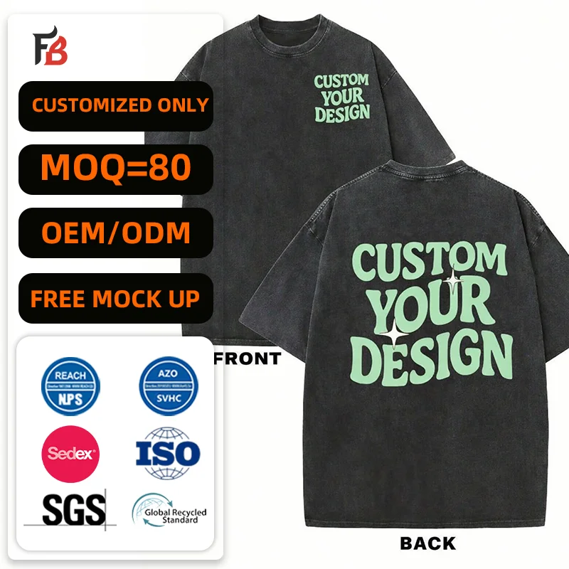 Manufacture Wholesale Custom Oversized Boxy t Shirt Men's Digital Printing Acid Wash T-shirts