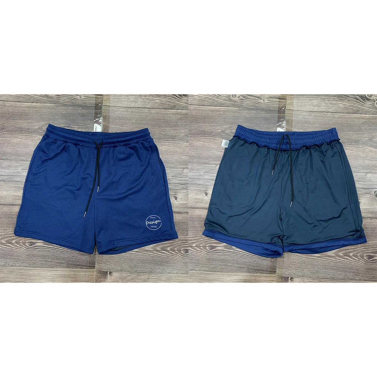 JL616D Polyester Silk Screen Printing Running Shorts Double Fitness Layer Shorts 5Inc Inseam Heavy Mesh Shorts