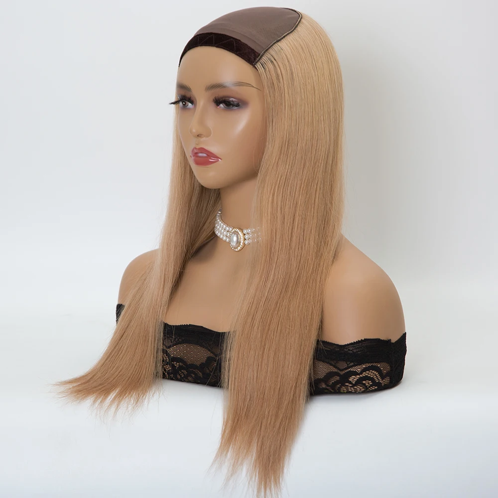 PR9 Light brown color 16 inch 150% density straight texture machine weft U-part Hat wig