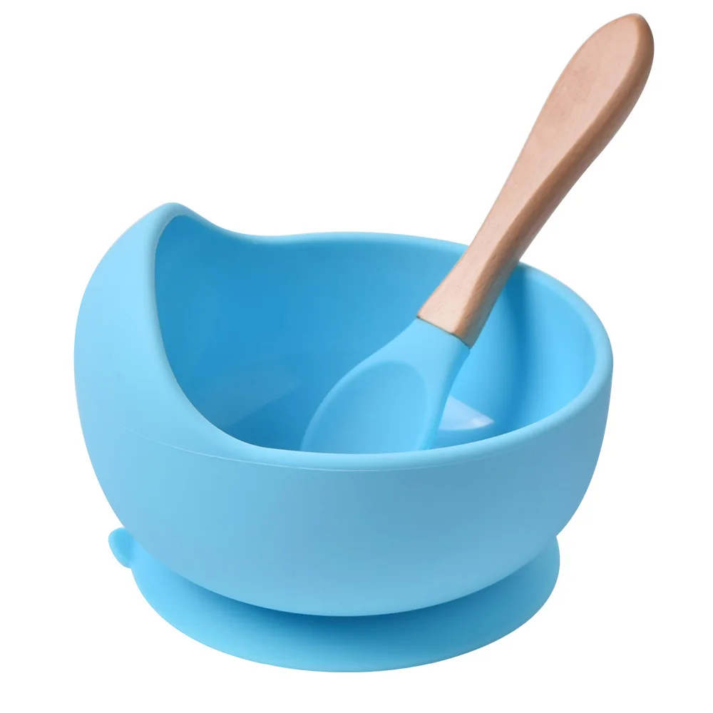 Kids Dinnerware BPA Free Phtalates Free Baby Dinnerware teal meal Food Grade Silicone Spoon Bowl