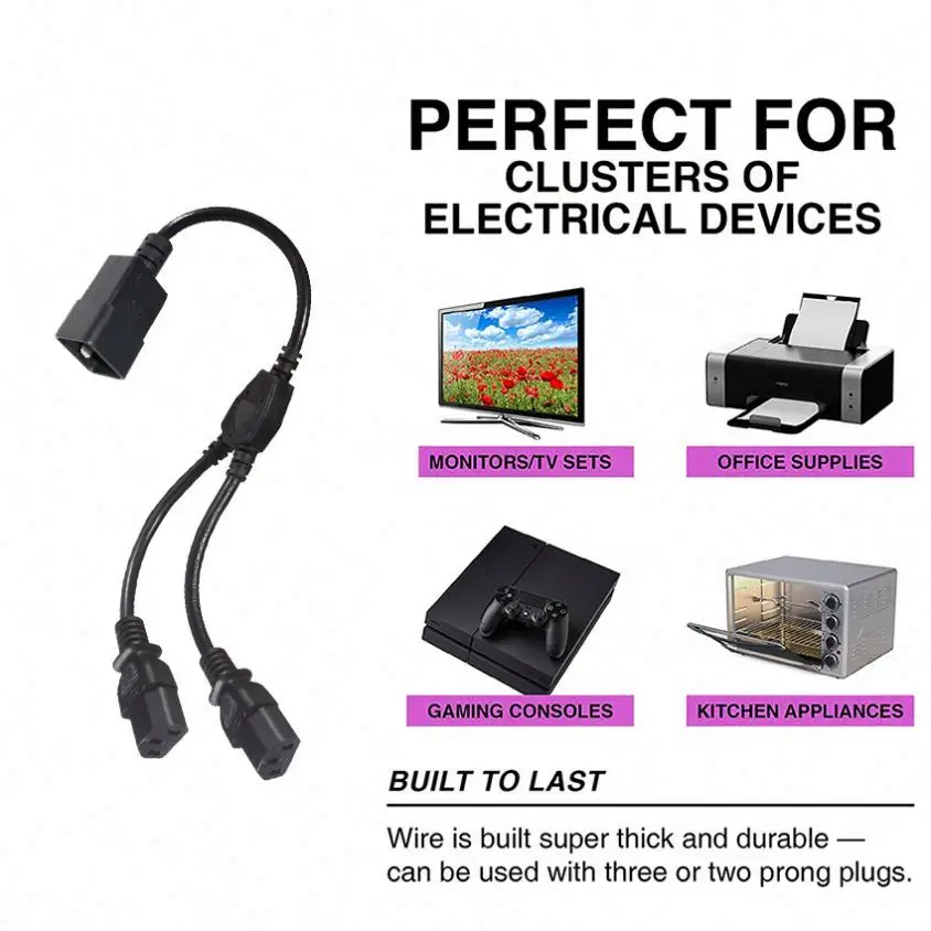 Cable 3 Splitter Double Power Extension Cord Conector Pdu 2 Way Plug Connector Y Type Iec320 C20 Male to 2X C13 Dual Female
