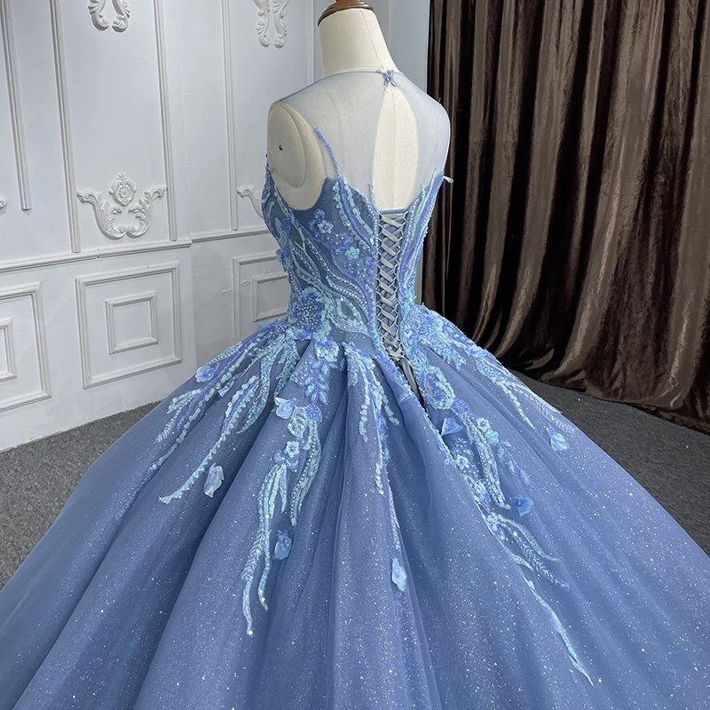 elegant blue evening dress Blue Satin V Neck Spaghetti Straps Prom Dresses, MP1042 main image 1