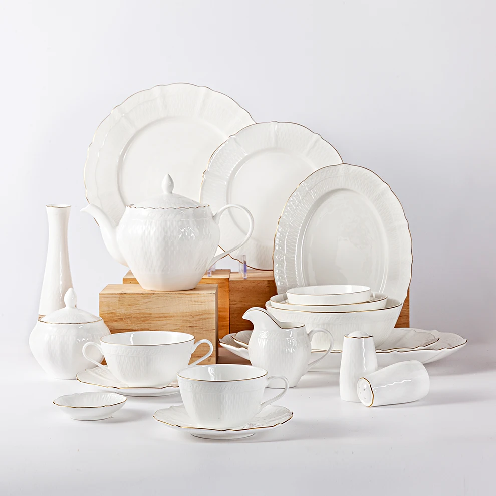 Porcelain Dinner Crockery Tableware Kitchenware Luxury Restaurant Plates German Portuguese American White Ceramic Dinnerware Set