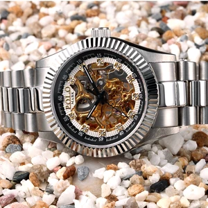 High Quality Luxury Stainless Steel Band Watch Classic for True Diamond Skeleton Mechanical Pointer Sapphire Crystal Water