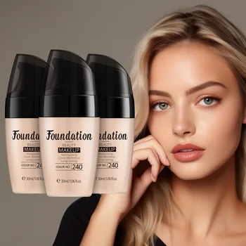 Waterproof Long-Lasting Concealer Moisturizing Liquid Foundation Natural Cream for Brightening Skin Tone Covers Pores Acne Marks