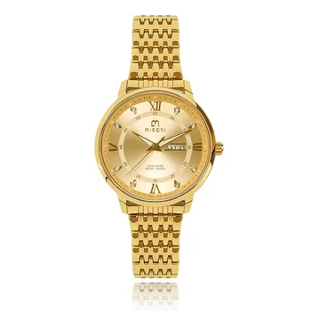 Miboni Luxury Men's Business Quartz Watch with Sun Pattern Transparent Bottom Double Calendar Stainless Steel Band Buckle Clasp