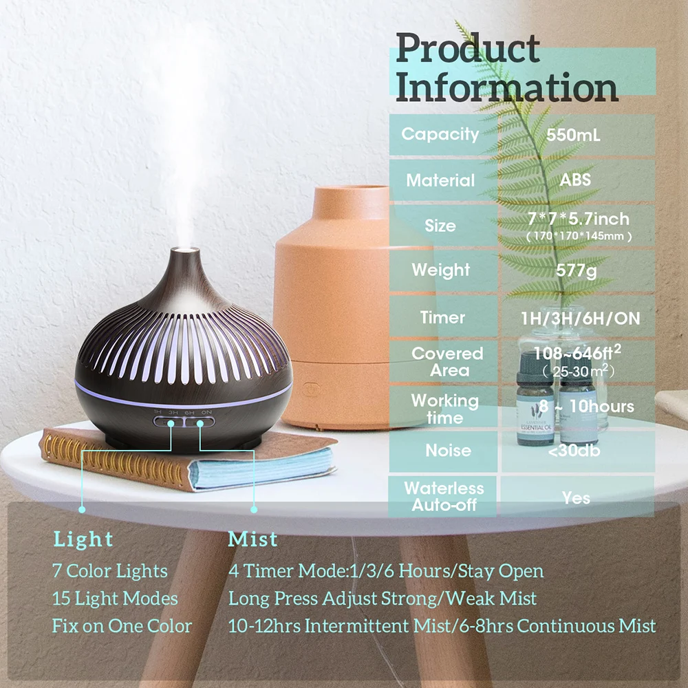 Cool Mist Ultrasonic Air Humidifier and Essential Oil Diffuser Black Specification