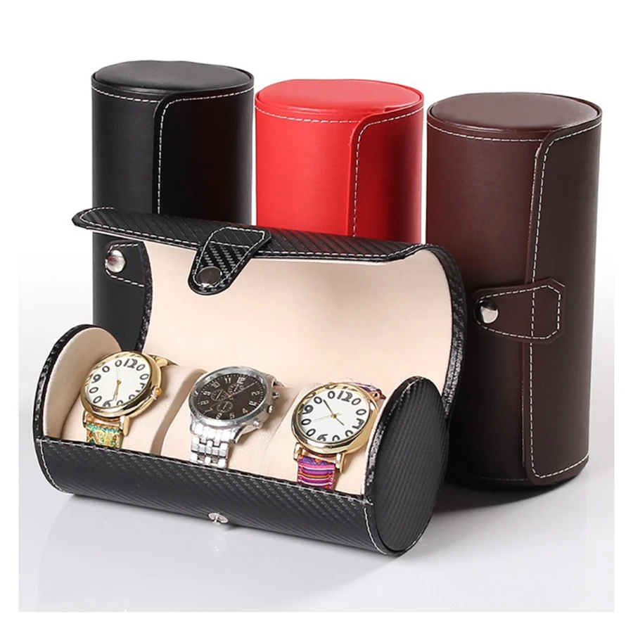 Genuine Leather 3 Slots Travel Watch Storage Box Luxury Roll Watch Display  Case