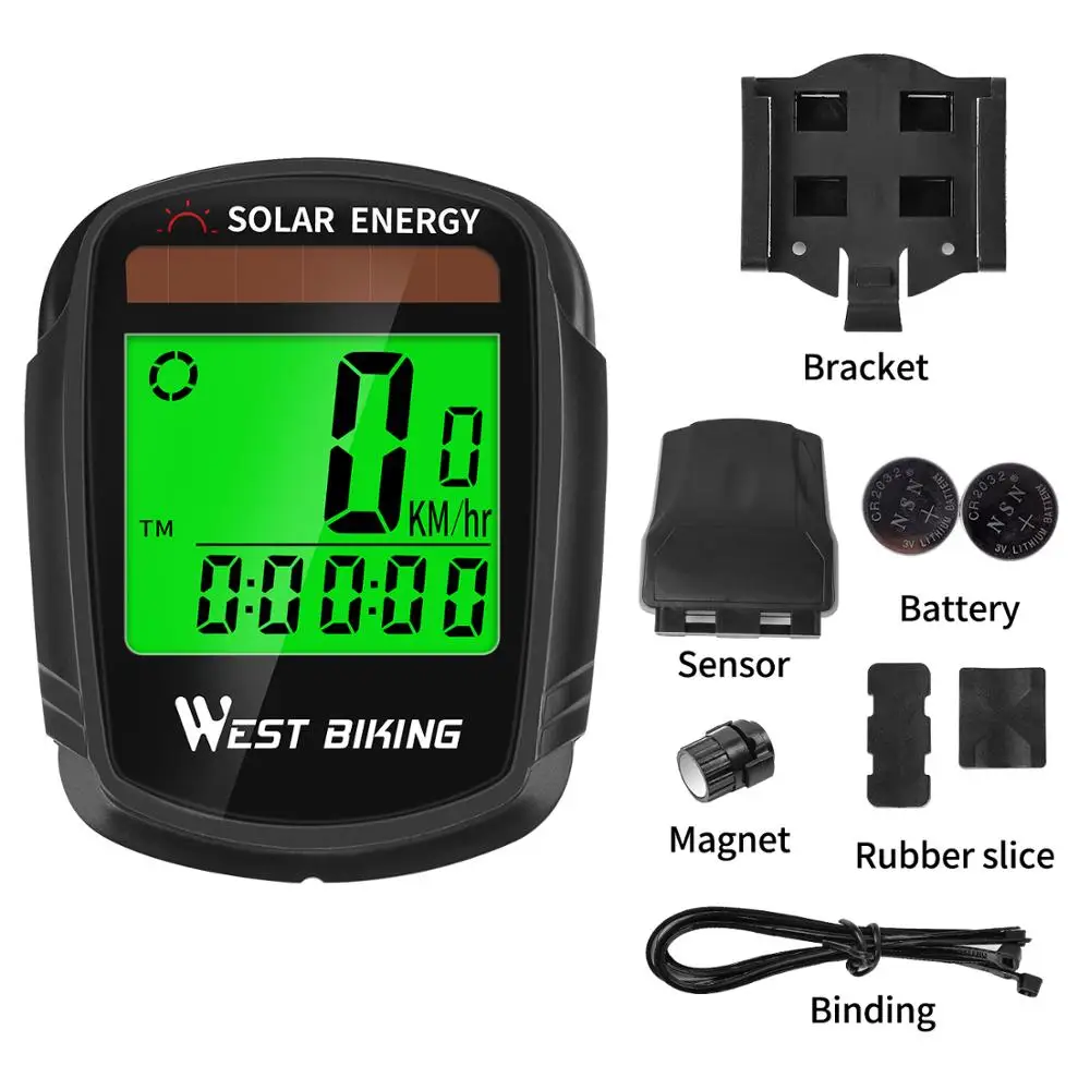 WEST BIKING 4 Modes Waterproof Solar Bike Computer Wireless Mini Intelligent Bicycle Speedometer Odometer Accessories