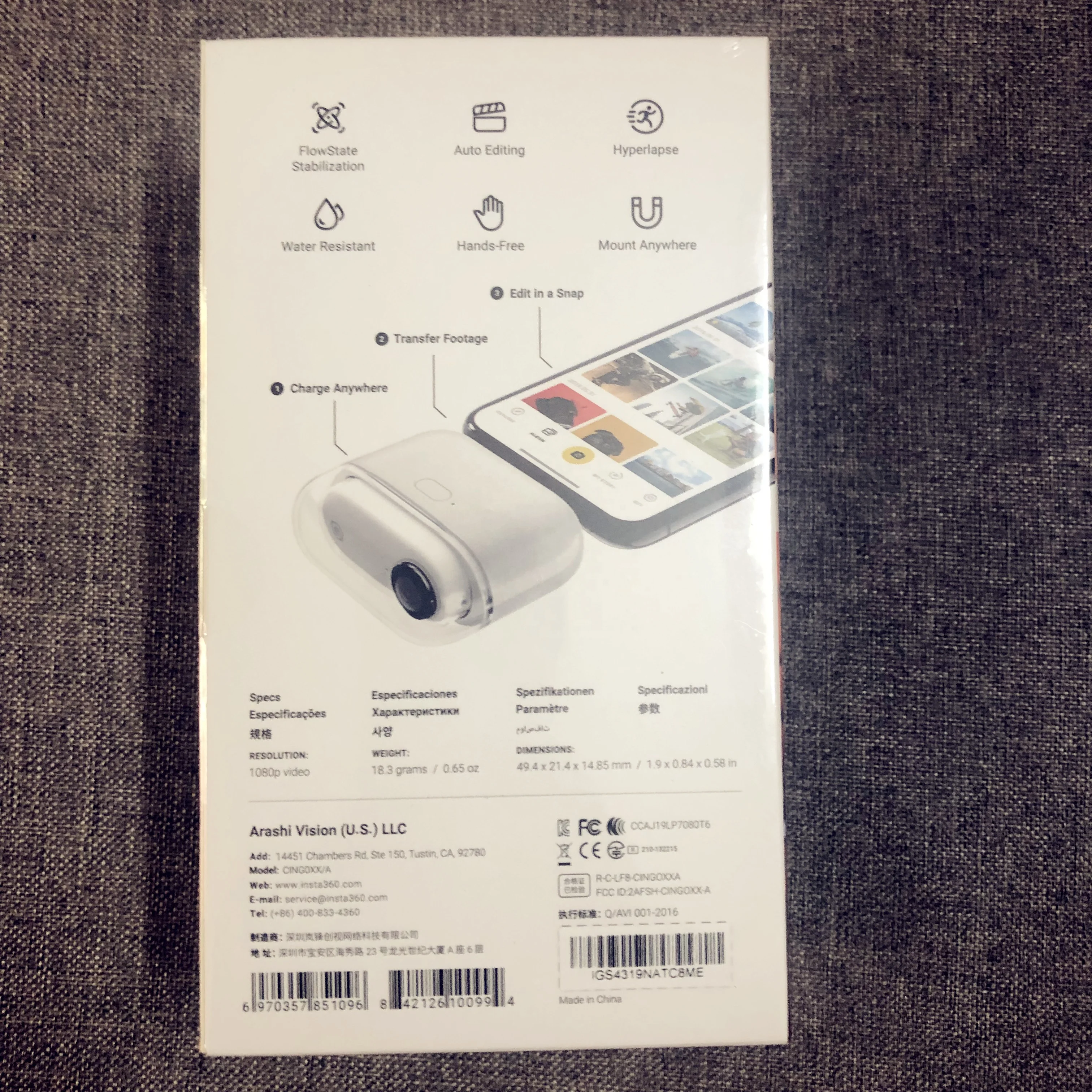 
Миниатюрная стабилизированная камера Insta 360 Go на 20 грамм для iPhone, iPad и Android 