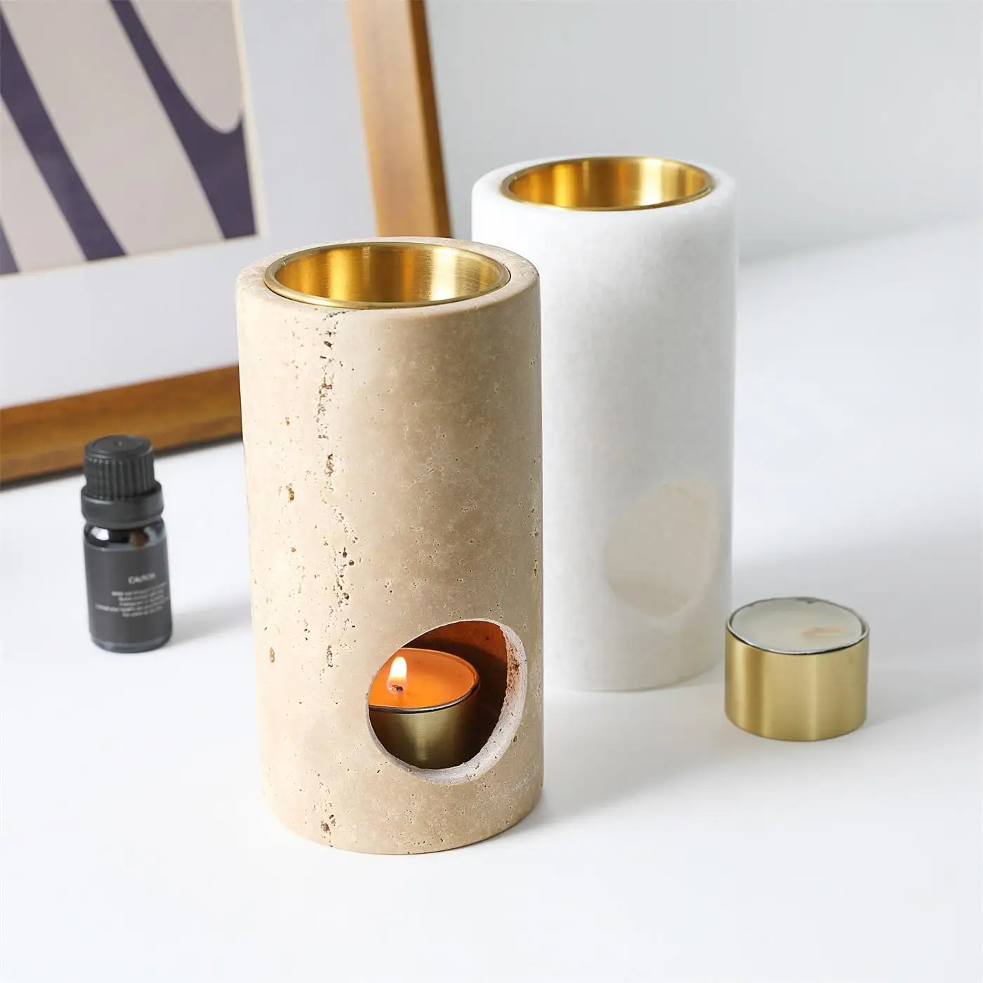 Maxery New Arrival Marble Brass Essential Oil Candle Holder Nordic