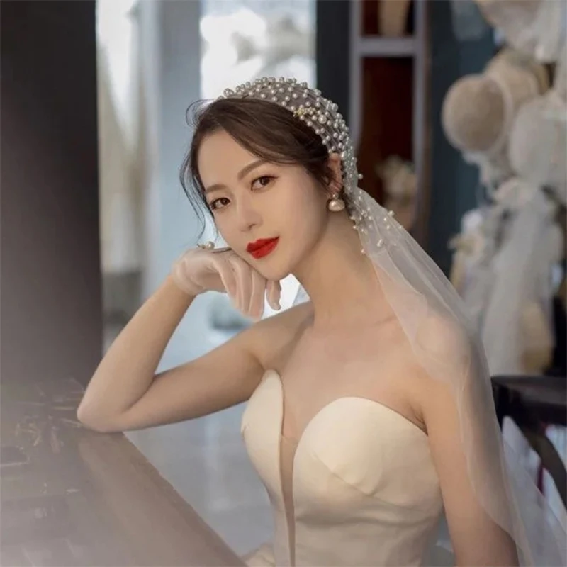 Korean pearl rhinestone veil extra-long bridal veil with bright flashing  veil for photos of forest dream vibrato with the same - AliExpress