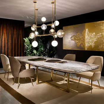 Contemporary Luxury Design Furniture Rectangle Marble Tabletop Dining Table For Dining Room