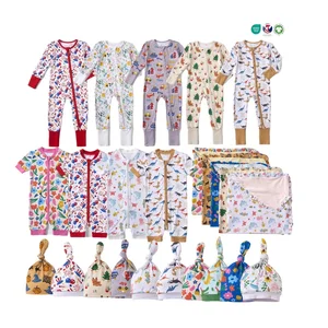 Wholesale One Pieces Playsuits Jumpsuit Bamboo Baby Clothes Double Anti-Slip Zipper Bodysuits Full Print Baby Rompers