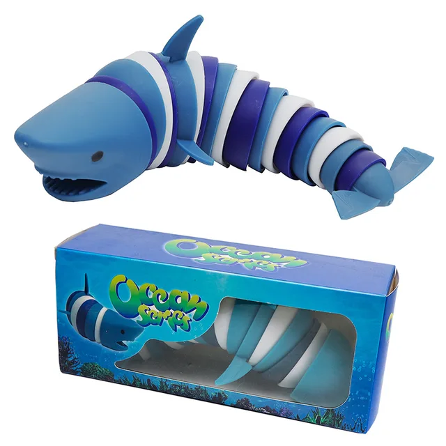 hot sales on tiktok for kids play shark toys blue shark caterpillar shape toys in pp material movable hand play toy