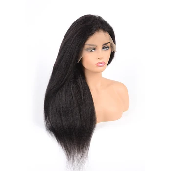 24 Inch 30Inch Black Pre Plucked European Light Brown Yaki Human Hair 13X6 Kinky Straight Lace Front Wig
