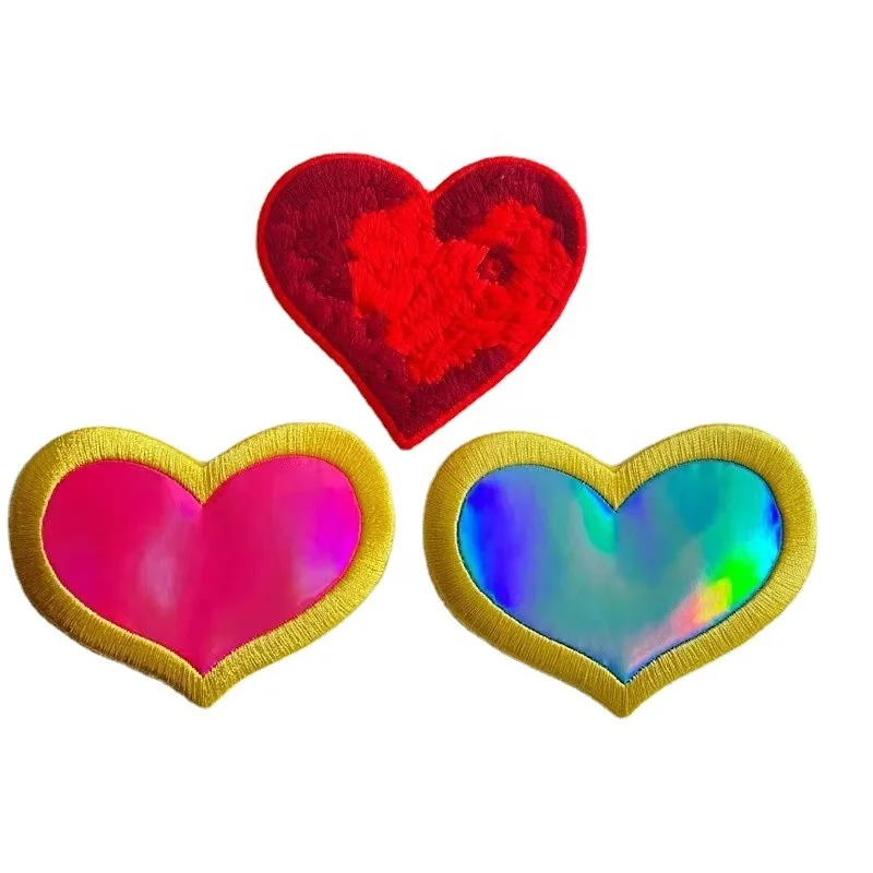 High Quality Custom Fabric Badges 100pcs Sequin Embroidered Iron Heart-Shaped Wings Assorted Red Garments for Clothing