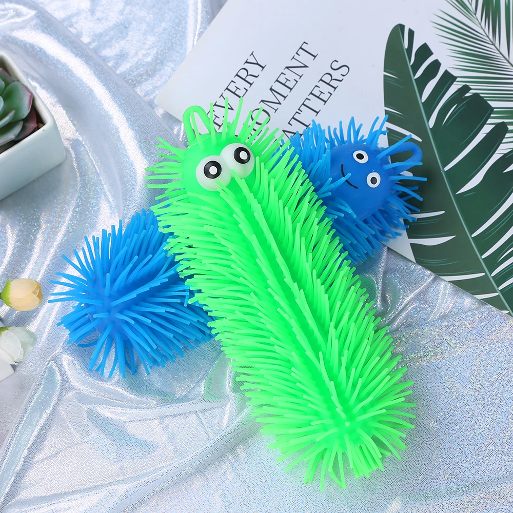 Yoyo Colorful Tpr Worm Puffer Ball Cheapest Cater Pillar Fluffy Puffer Ball With Light