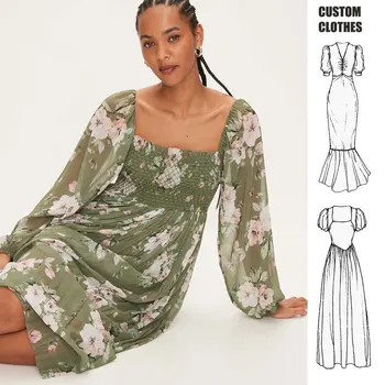 OEM/ODM Women's Summer Bohemian Print Loose Plus Size DressElegant Ladies' Fashion Slim Split printing Dress