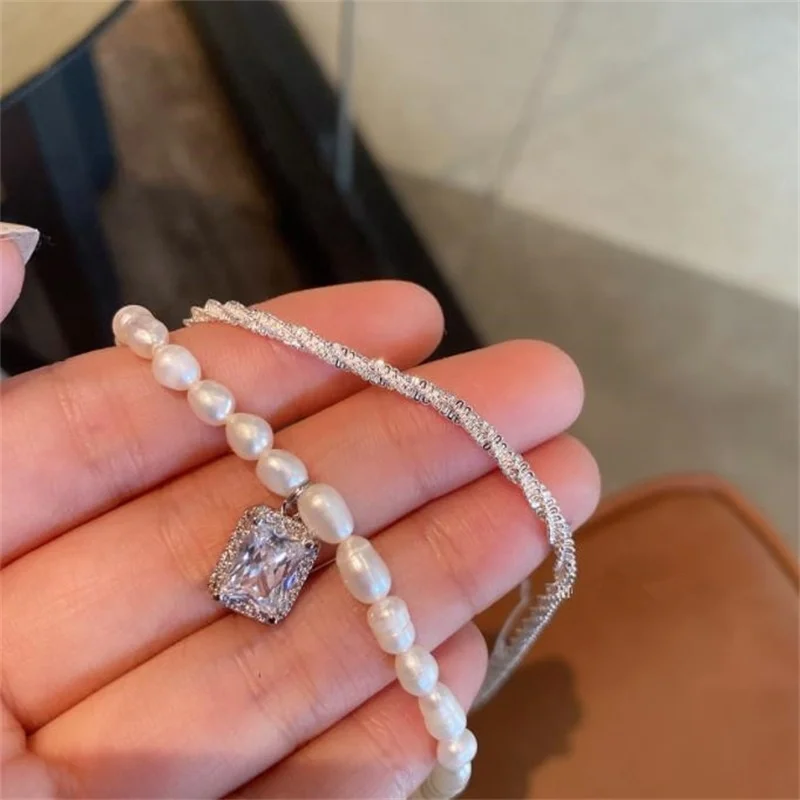 HMOIS double layers fashion natural freshwater white pearl choker