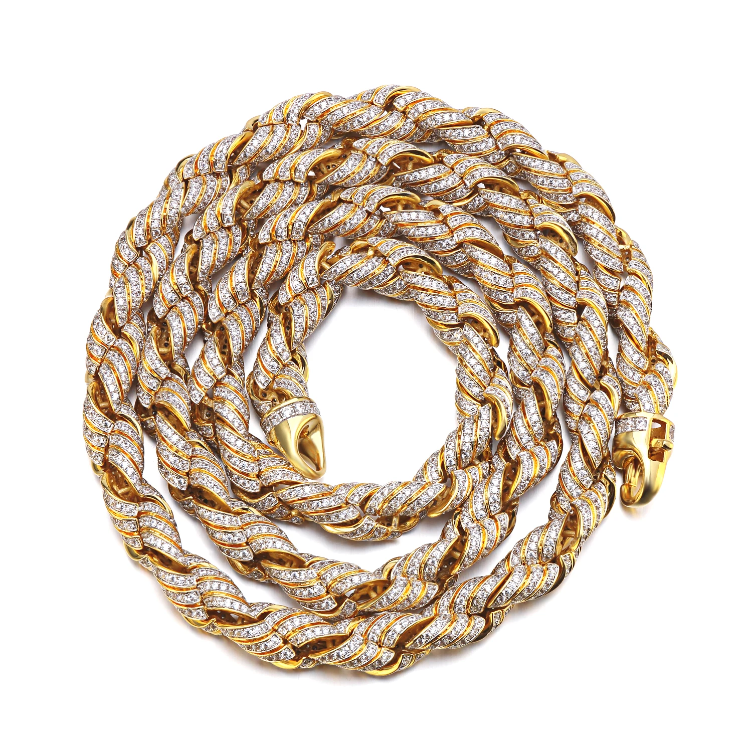 JASEN ювелирные изделия в стиле «хип-хоп» 925 Стерлинговое Серебро кубического циркония Лаборатории золотого цвета с бриллиантами цепи Bling ожерелье