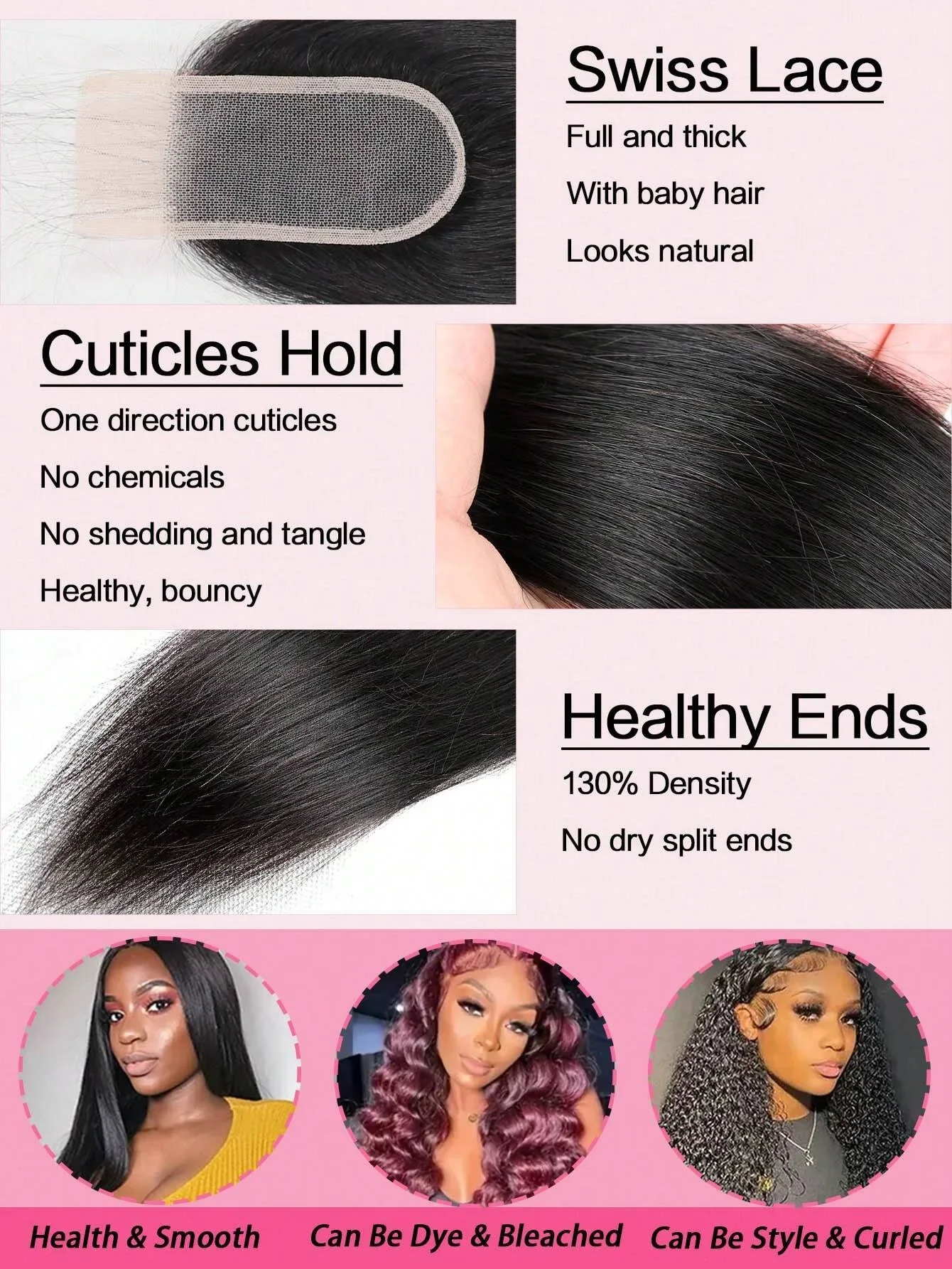 Straight Human Hair Lace Closure 2x4 Hand Tied Pre-plucked Baby Hairs Middle Part Natural Color Women_voghion.com