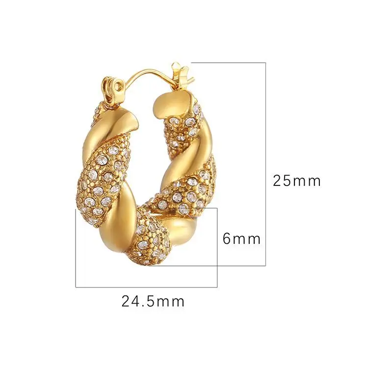 Fashion Twisted 14k Gold Color Hoop Earrings for Women Round Circle Statement Copper Zircon Vintage Jewelry Gift Wholesale