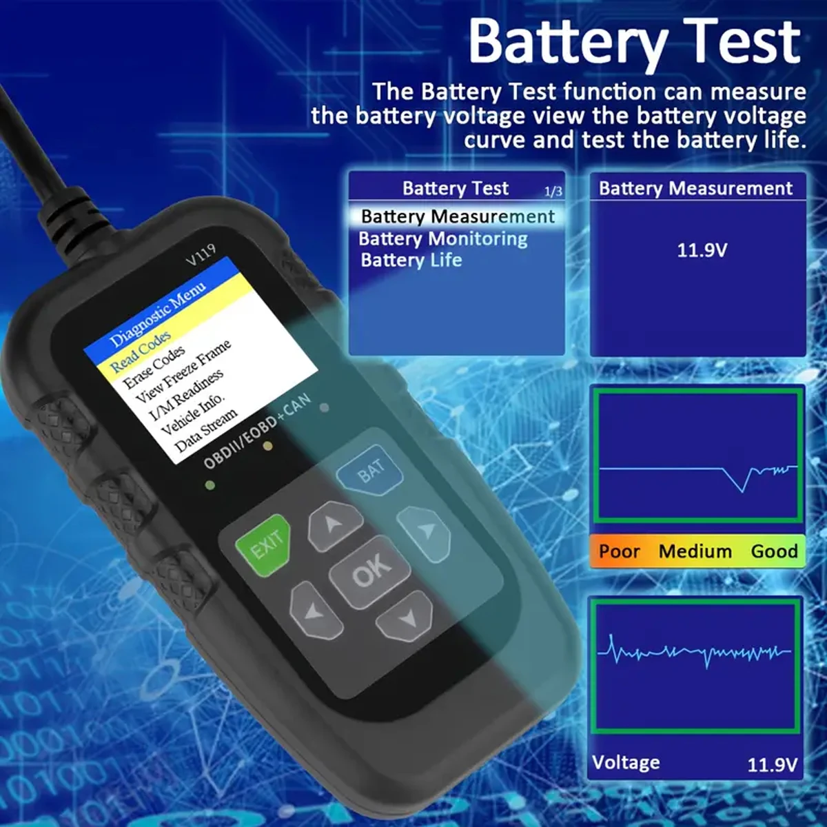 Factory Price V119 OBD2 Scanner Check Engine Fault Code Reader Diagnostic Scanner EOBD Auto Reader Scanner for Universal Cars - view 5