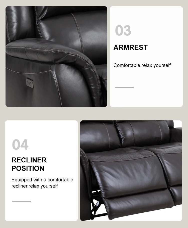 Manwah Cheers Power 3+2+1 Top Genuine Leather Upholstered Reclining ...