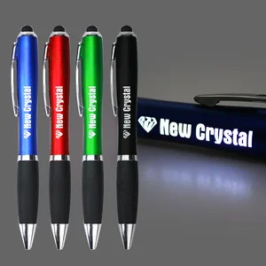 Hot Selling Cheap Plastic Multifunction Led Light Pen with Stylus Touch Screen Laser Customized Logo for School Kids Gifts