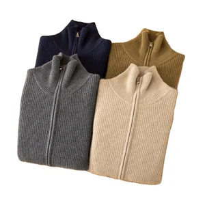 Men's Long Sleeve Zip Cardigan Sweater Custom Logo Designer Winter Collection 3D Pattern with Front Logo Breathable Cashmere