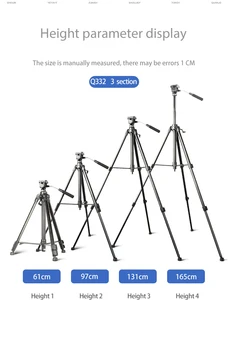 Q332 New Aluminum Alloy Tripod Stand 165cm Video Camera Tripod Stand With Panoramic Handle Head 8kg Load Digital Camera Stative product image