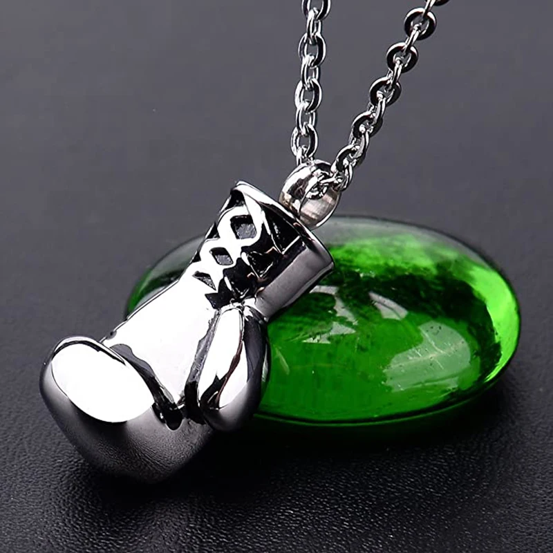 Cremation Jewelry for Ashes Stainless Steel Boxing Mitten Memorial Ash Pendant Urns Necklace Keepsake Gift for Women Men