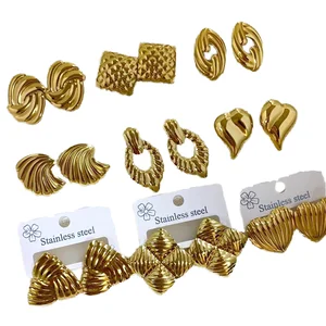 MW Fashion Vintage Heart Stainless Steel 18K Gold Plated Dainty Bump Lava Irregular Stud Earrings Engagement Bulk Wholesale