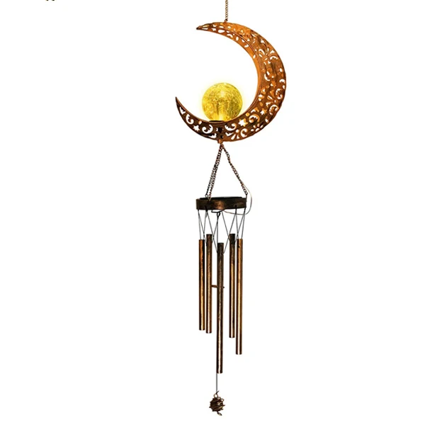 moon crackle glass ball solar sympathy brass wind chimes