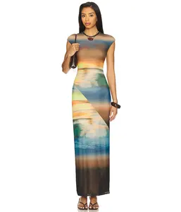 Customized Mesh Print Double Layer Maxi Dress Summer Casual Vacation Sexy Long Dress