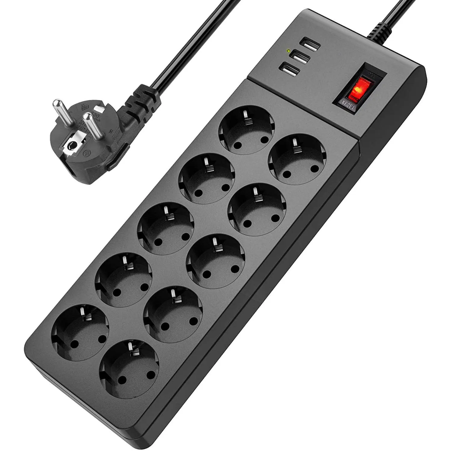 Socket Strip, Multiple Socket With 10 Slots and 4 USB, EU Plug With ...