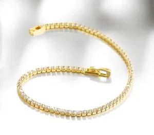 Wholesale 316L Stainless Steel Gold-Plated Zircon Hip Hop Tennis Bracelet 3mm/4mm Fine Chain & Link Men Women Gift Parties